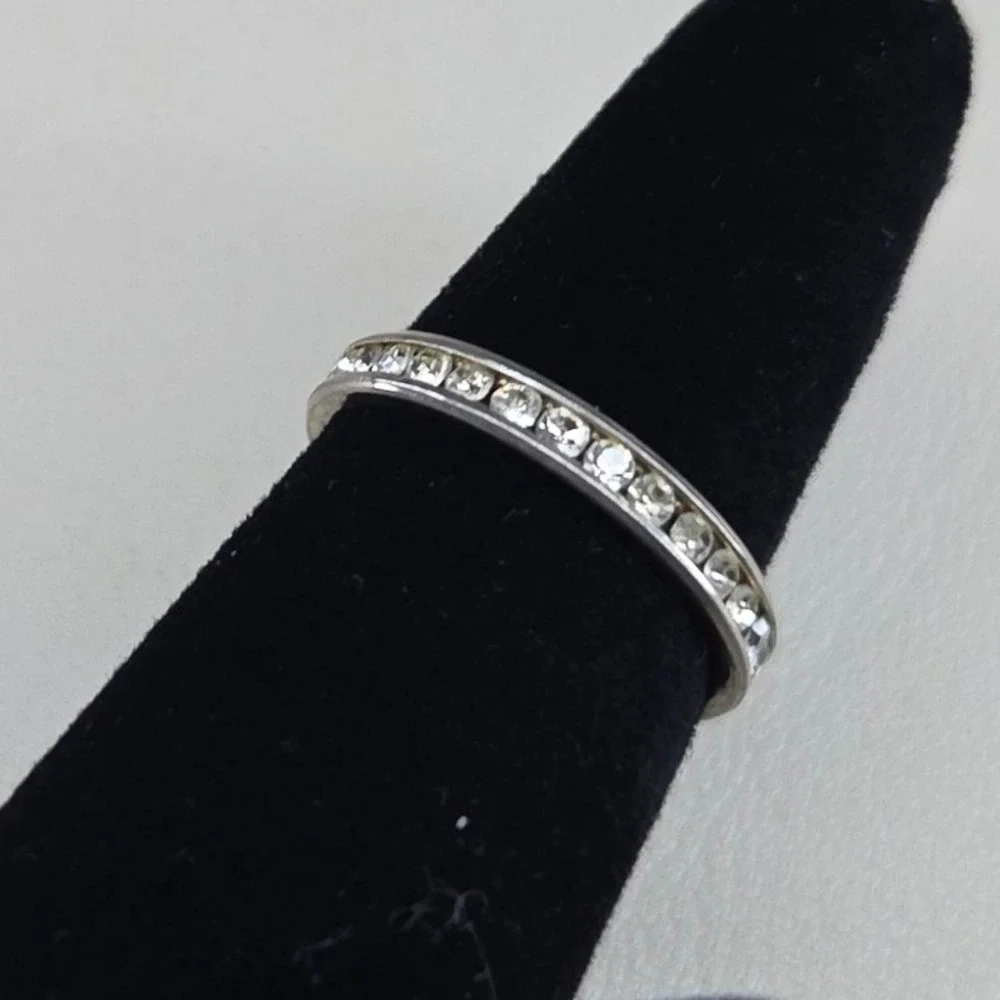 Silver Tone Crystal Eternity Band Ring Size 7.25 Channel Set Stacking Ring